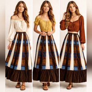 Vintage Chessa Davis velvet tapestry patchwork and lace  panels maxi  skirt.